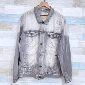 Smoke Rise Denim Co Distressed Trucker Jean Jacket Gray Stretch Mens XXL 2XL